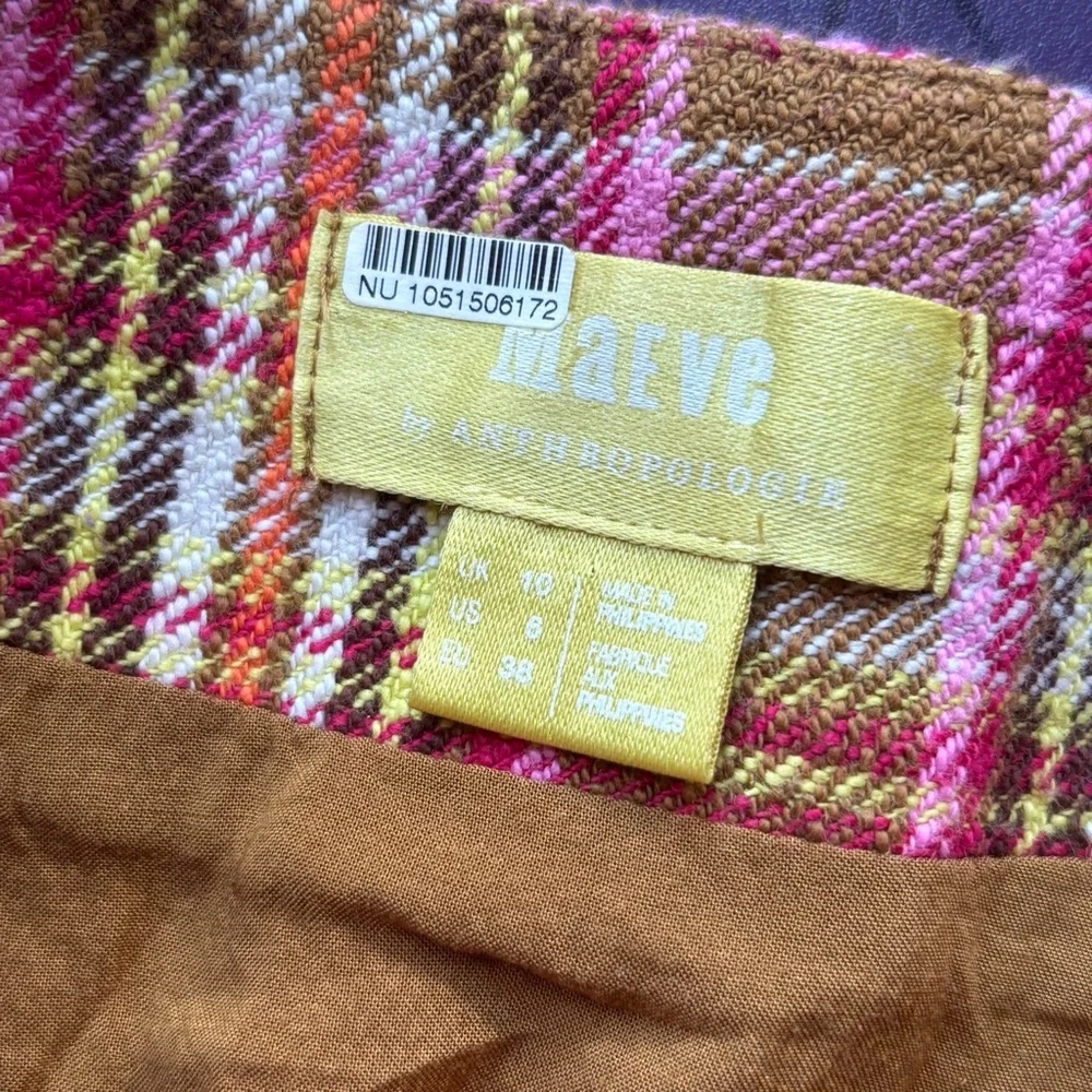 Anthropologie Maeve Plaid Button-Front mini A Line Skirt